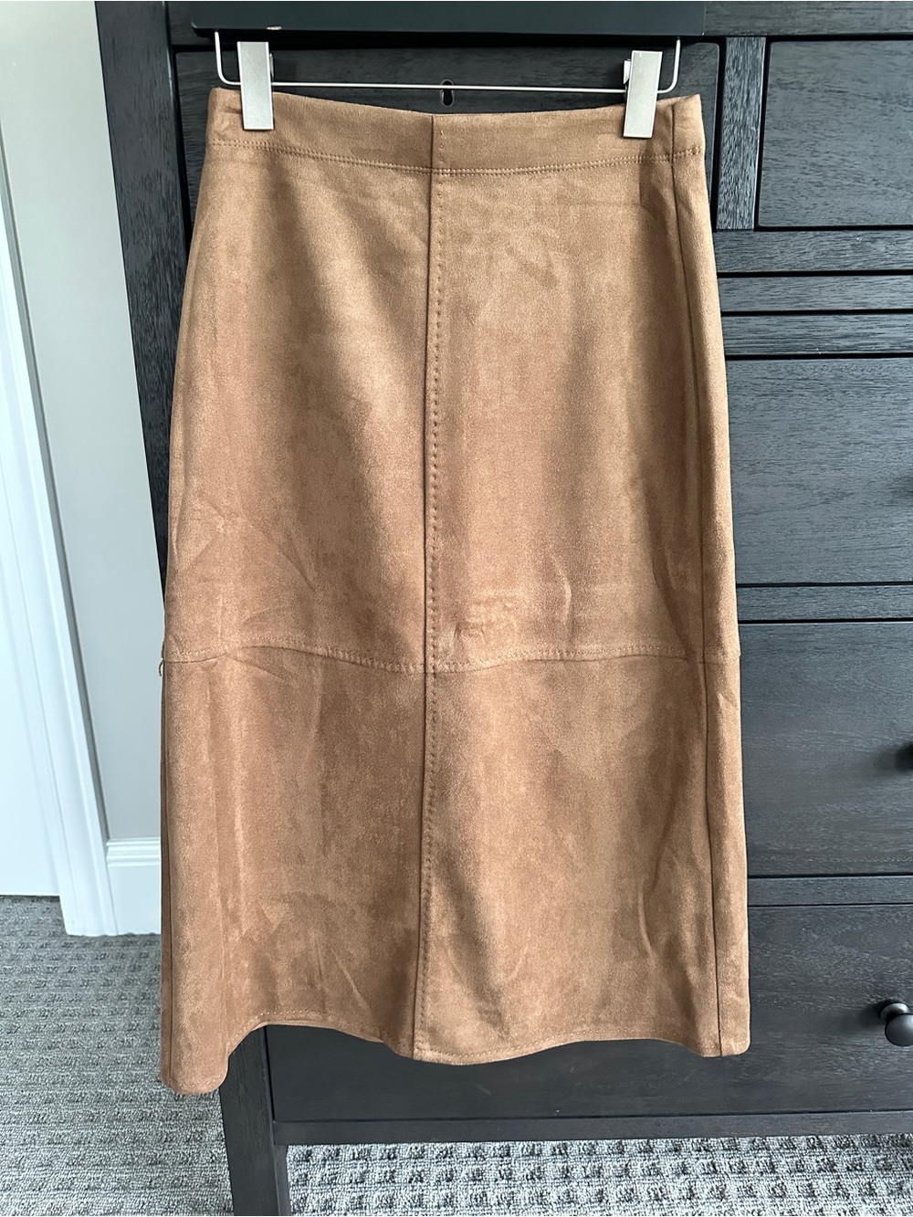 Max Studio London Camel Faux Suede Paneled Midi Pencil Skirt Size S